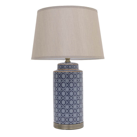 INART Beige and blue ceramic table lamp with fabric hat 40x40x70 cm