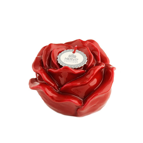 HERVIT Christmas rose-shaped decorative candle in red paraffin Ø7 H5 cm