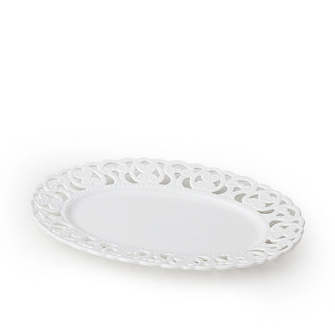 HERVIT White perforated porcelain oval plate 30X21 cm 27299