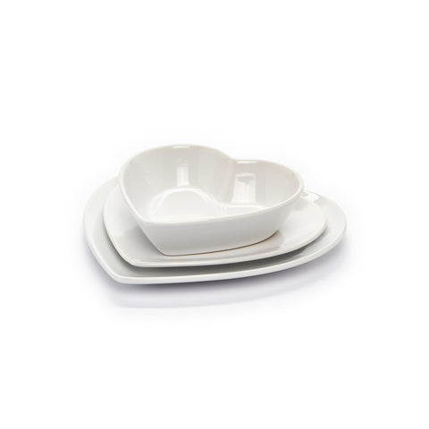 FABRIC CLOUDS Set de 18 assiettes en forme de cœur pour 6 couverts en porcelaine blanche