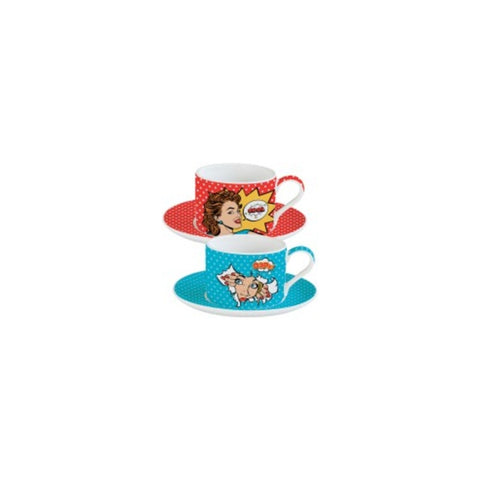 EASY LIFE Set of 2 porcelain teacups and saucers in POP ART gift box 240ml