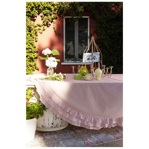 L'ATELIER 17 Round kitchen tablecloth in pure cotton with contrasting and solid color rouches, Shabby Chic "Sucre" DØ220 cm 5 variants