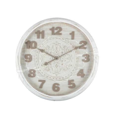 COCCOLE DI CASA Wrought iron clock JANE pickled white Ø62xH.8.5cm RE15040