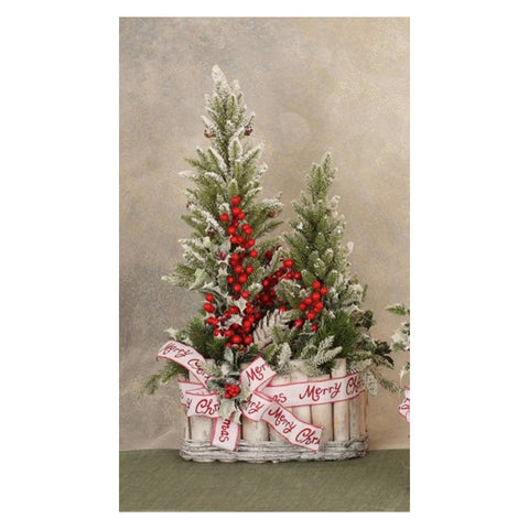 Lena's Flowers Grand panier de Noël en bois avec des arbres Made in Italy