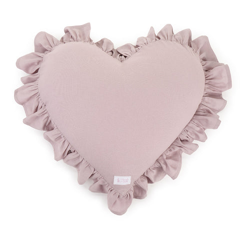 NUVOLE DI STOFFA Cuscino arredo decorativo a cuore con balza rosa, Shabby Chic Demetra 45x45+6 cm