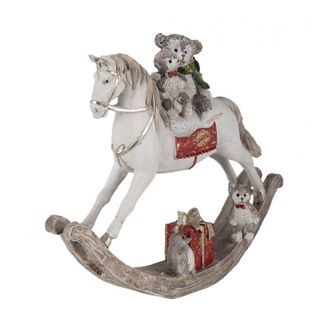 Clayre &amp; Eef Polyresin rocking horse with bears 21x5xh17 cm