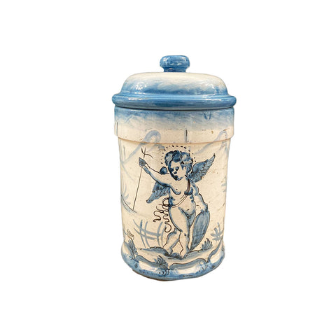 LEONA Barattolo artigianale SALONA ceramica bianca con decori blu Ø14 H26 cm