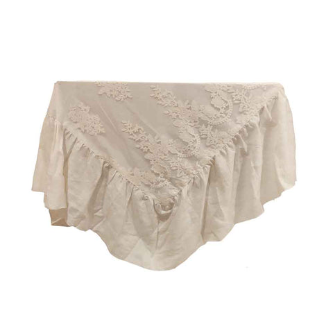 CHARME White table cover with ruffles and applied lace made in Italy 170x170 cm