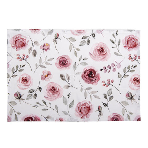 CLAYRE & EEF Set 2 Tovagliette Americane in cotone bianco con fiori rosa 48x33cm