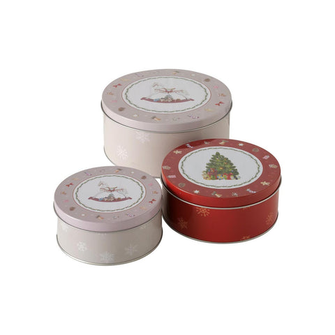 MAGNUS REGALO Set 3 round tin boxes DELIGHT gray and red Ø13x20 cm