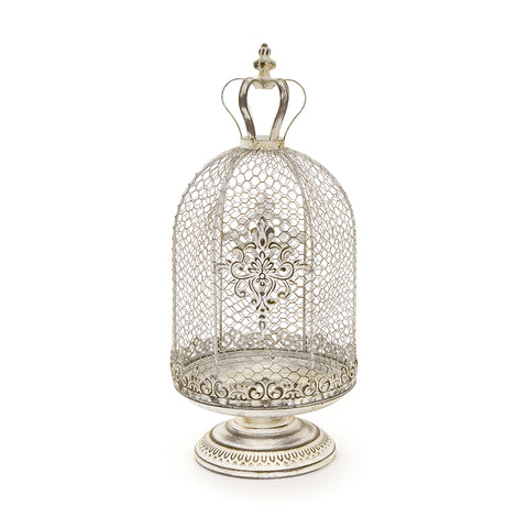 FABRIC CLOUDS Set 2 bougeoirs lanternes avec filet en métal beige avec couronne effet lys et antique, Vintage Shabby Chic Chloé