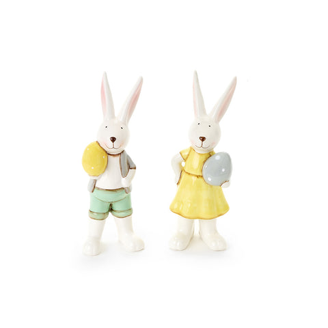 FABRIC CLOUDS Figurine lapin aux oeufs Décoration de Pâques en céramique 2 variantes