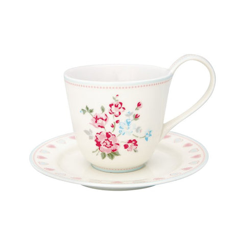 GREENGATE SONIA WHITE porcelain tea cup and saucer 9 cm STWCUPSOI0106