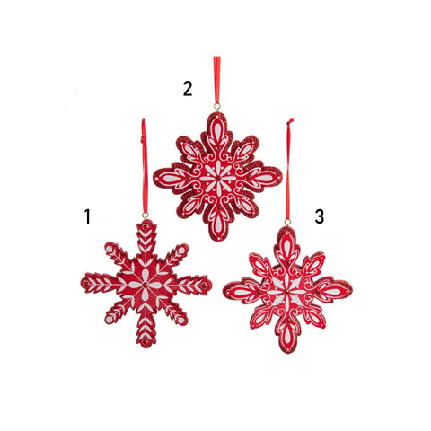 Kurt S. Adler Fiocchi di neve rossi addobbo per albero di natale 3 varianti 12 cm