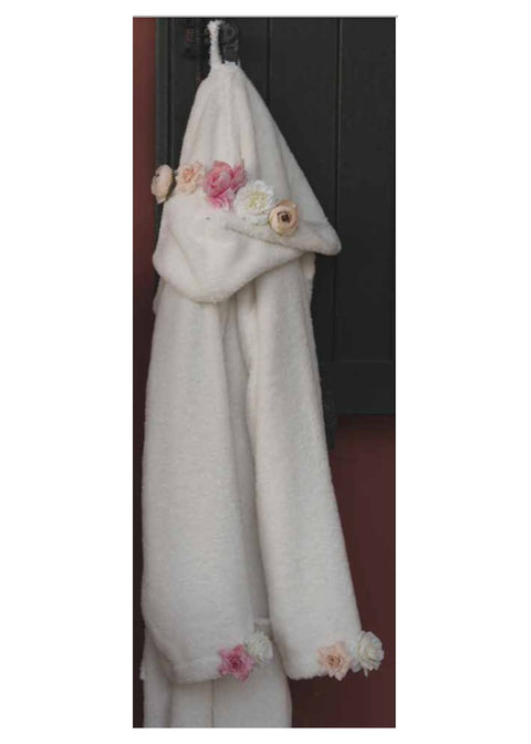 L'ATELIER 17 Women's bathrobe with hood and applied roses/flowers in 100% hydrophilic sponge "FRIDA" Shabby Chic 6 variants