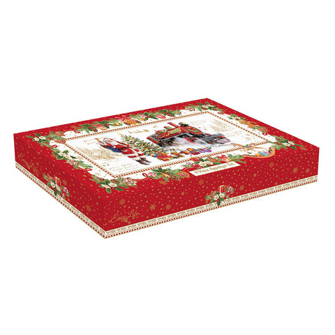 EASY LIFE Piatto da portata natalizio in porcellana rosso bianco con tre ciotole 36×16 cm