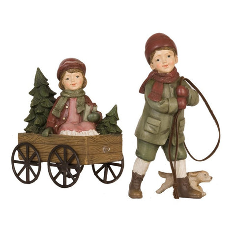 CLAYRE E EEF Decorazione natalizia statuine bambini carretto e ruote 20x7x16 cm