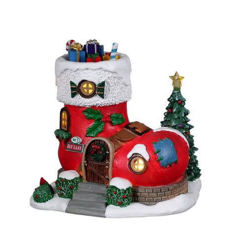 LEMAX Elf house with "ELF LANE 3" lights in the shape of a shoe for your Christmas village