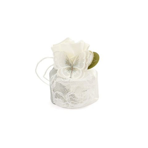 HERVIT Favor gray bucket with white butterfly 10 cm with sugared almonds 27933