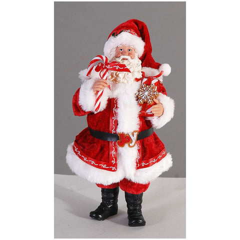 Figurine VETUR Père Noël avec canne à sucre en résine et tissu H26 cm