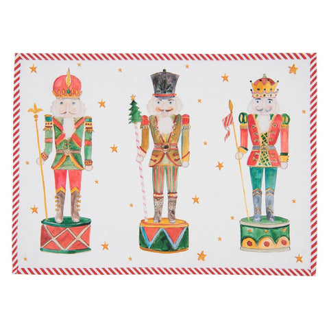 Clayre &amp; Eef Set of 2 white cotton Christmas placemats with nutcracker 48x33 cm