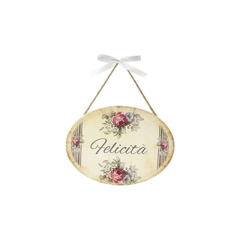 FABRIC CLOUDS Plate with beige wood writing with roses 4 variants 20x15 cm