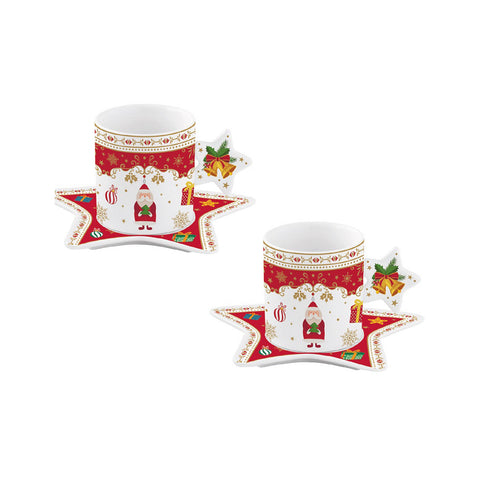 EASY LIFE Set 2 Christmas coffee cups with porcelain saucer "CHRISTMAS ORNAMENTS" 80ml