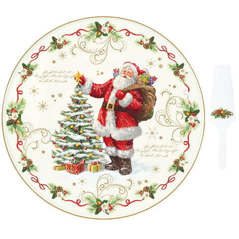 EASY LIFE Piatto torta panettone natalizio "MAGIC CHRISTMAS" con paletta in porcellana Ø32 cm
