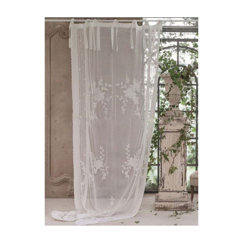 BLANC MARICLO' Set of 2 curtain panels ENGRAVING with white flowers decoration 140x290 cm