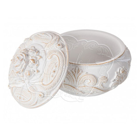 CUDDLES AT HOME Round box in pickled white resin "Bouquet"