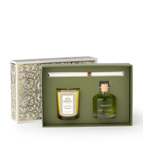 HERVIT HARMONY parfum set bougie et parfum d'ambiance verre doré 50ml 7x8 cm