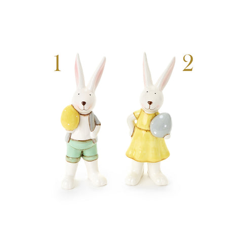 FABRIC CLOUDS Figurine lapin aux oeufs Décoration de Pâques en céramique 2 variantes
