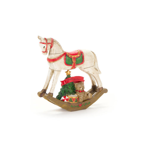 TISSU NUAGES Décoration de Noël cheval à bascule rouge et vert 15x5x19cm