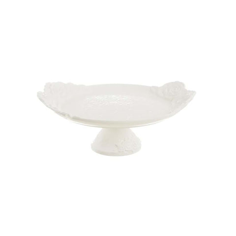 BLANC MARICLO' Oval stand with white ceramic relief roses 37x31x14 cm