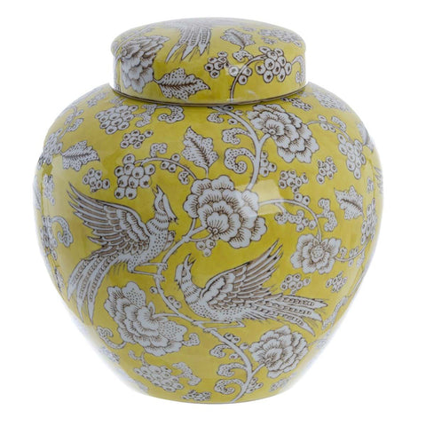 Blanc Mariclò Vase décoratif jaune avec couvercle en porcelaine 23x23x24 cm