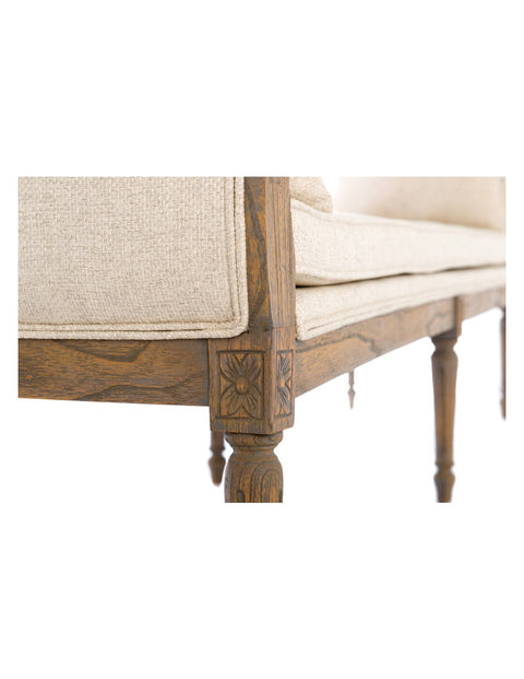 BLANC MARICLO' Mahogany bedroom bench with beige linen upholstery 157 x 75 x 40 cm
