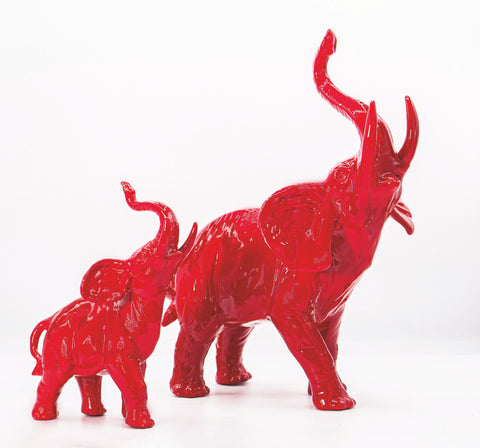SHARON Elefante piccolo rosso in porcellana statuina decorativa made in italy H15 cm