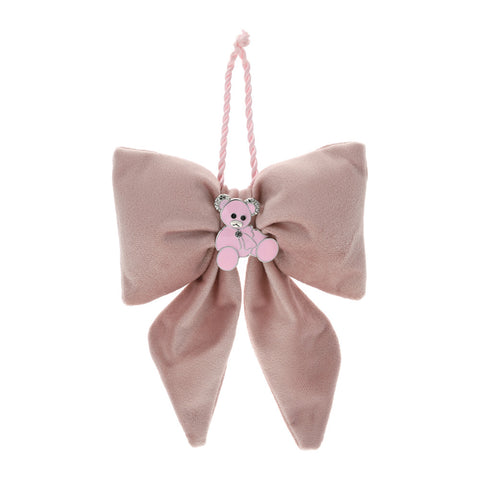 Hervit Pink velvet bow with teddy bear brooch 14x18 cm