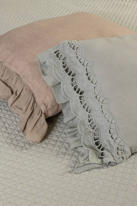 OPIFICIO DEI SOGNI White "Boudoir" cushion with san gallo lace and rouches, Made in Italy