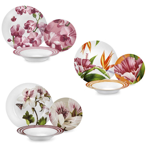 Fade Set 18 assiettes de service pour 6 personnes en porcelaine fleurie "Blooming", Glamour