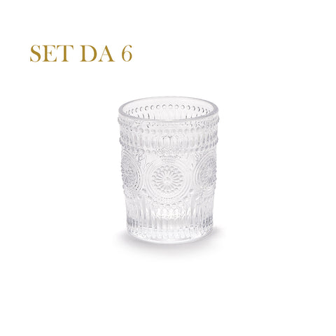 FABRIC CLOUDS Lot de 6 verres à eau vintage classiques avec ornements en verre transparent Chloé