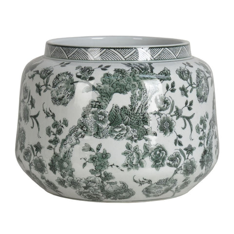 BLANC MARICLO' Vaso decorativo basso in porcellana bianca e verde H23cm A29310