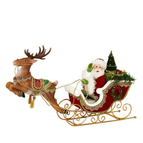 GOODWILL Décoration de Noël Père Noël en traîneau avec rennes et cadeaux en résine 60×21×34 cm
