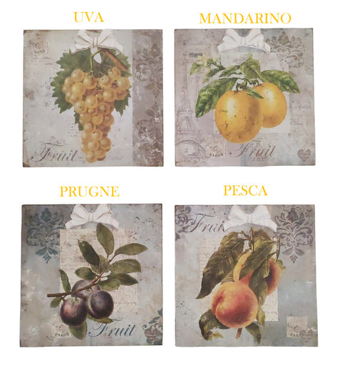 L'arte di Nacchi Quadro da parete frutta con fiocco in rilievo effetto anticato in MDF e pasta di legno, Vintage Shabby Chic 4 varianti