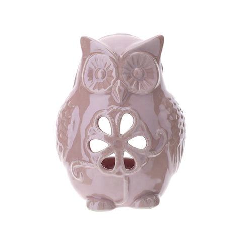 HERVIT Openwork owl candle holder rose porcelain holder H11 cm