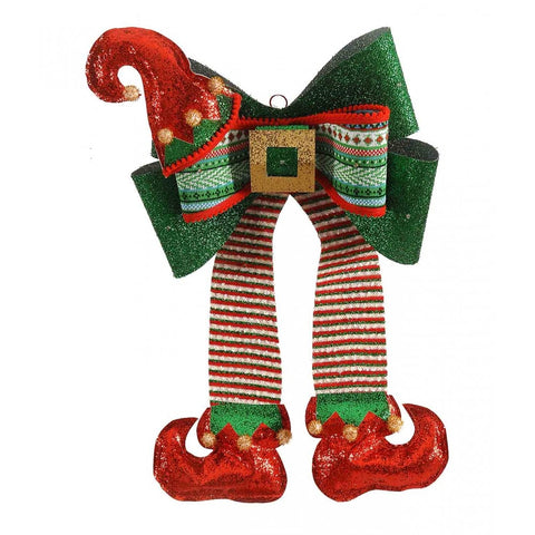 VETUR Outside the door Christmas bow Elf Santa Claus red and green with lights 43x60