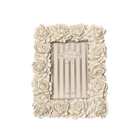 COCCOLE DI CASA Cornice porta foto con fiori PEONIE resina bianco 10x15 cm