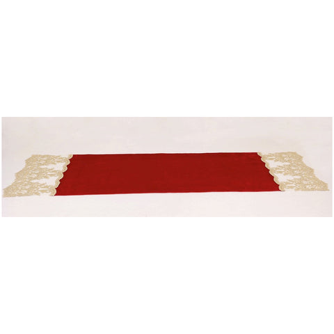 Lena Runner flowers in red velvet with gold "Empire" lace Made in Italy