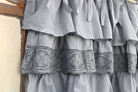 L'ATELIER17 Cantonnière pour rideau de chambre en pur coton avec broderie au crochet, "Etoile crochet" Collection Shabby Chic 5 variantes 140x60 cm