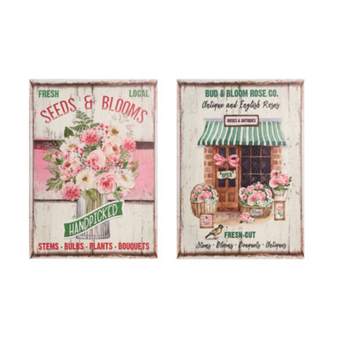 FABRIC CLOUDS Canvas paintings with wooden roses, Demetra Shabby Chic 50x70x2.5 cm 2 variants